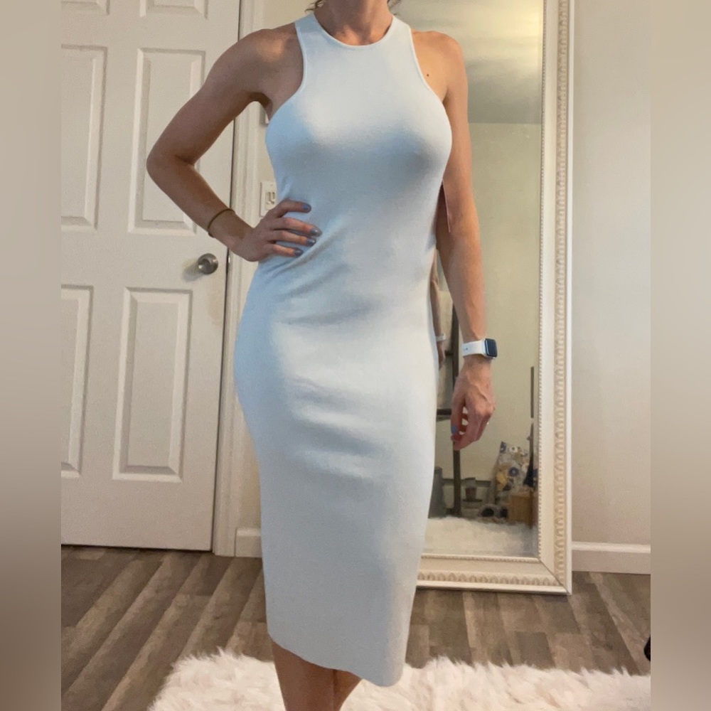 Powder blue knit midi dress